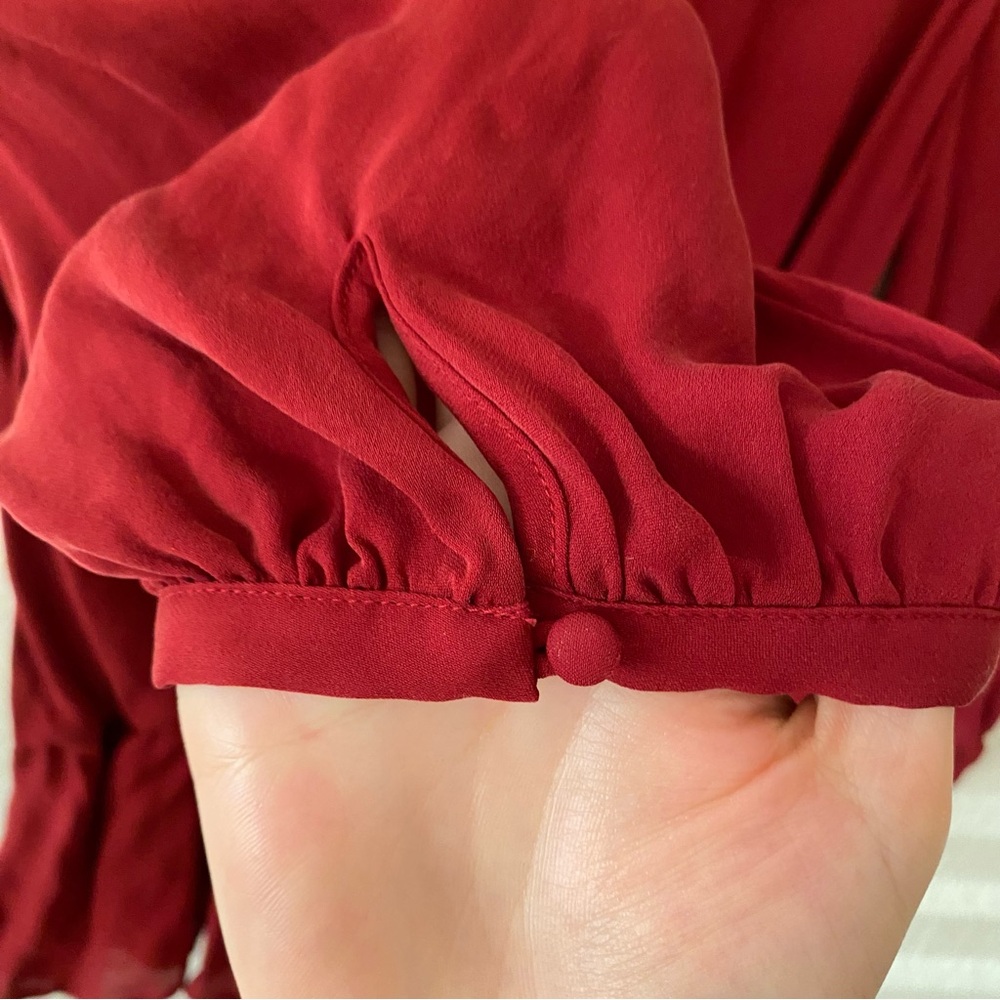 Joie Silk Long-Sleeve Blouse Size S Deep Red V-Neck Elegant Feminine Timeless - Picture 5 of 10